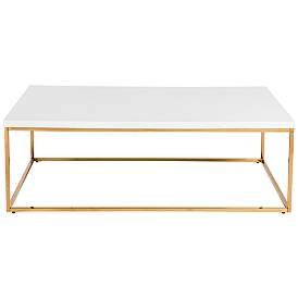 Image1 of Teresa 47" Wide White Wood Gold Metal Coffee Table
