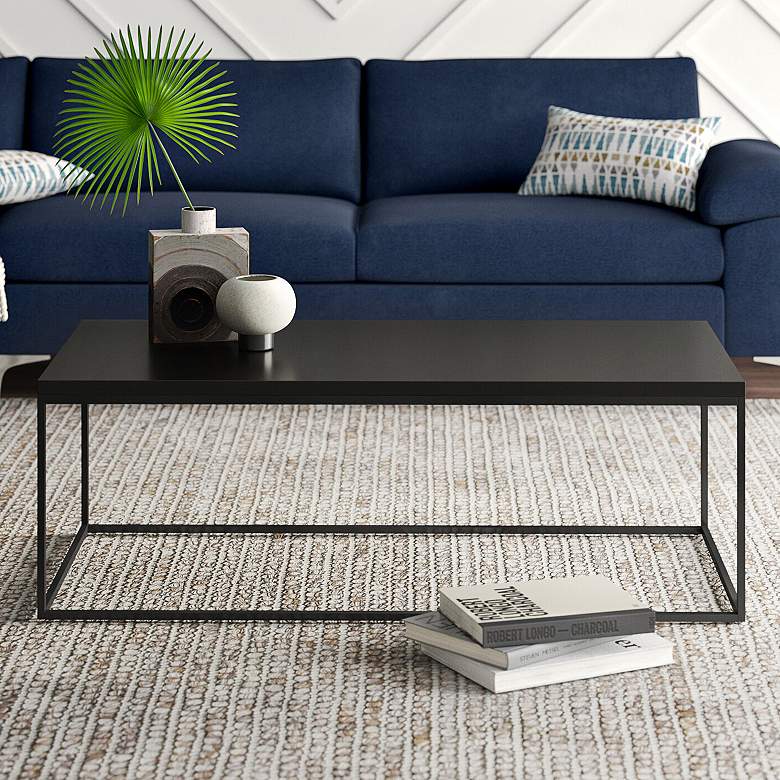 Image 2 Teresa 47"W Black Wood Steel Rectangular Coffee Table