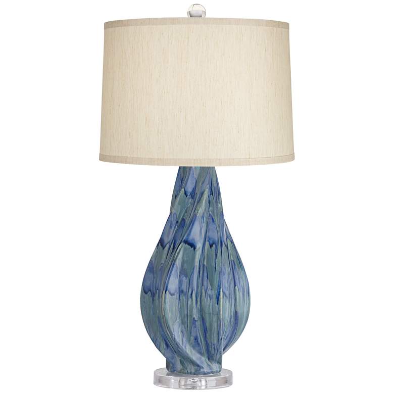 Image 2 Teresa Teal Drip Modern Ceramic Table Lamp With USB Dimmer