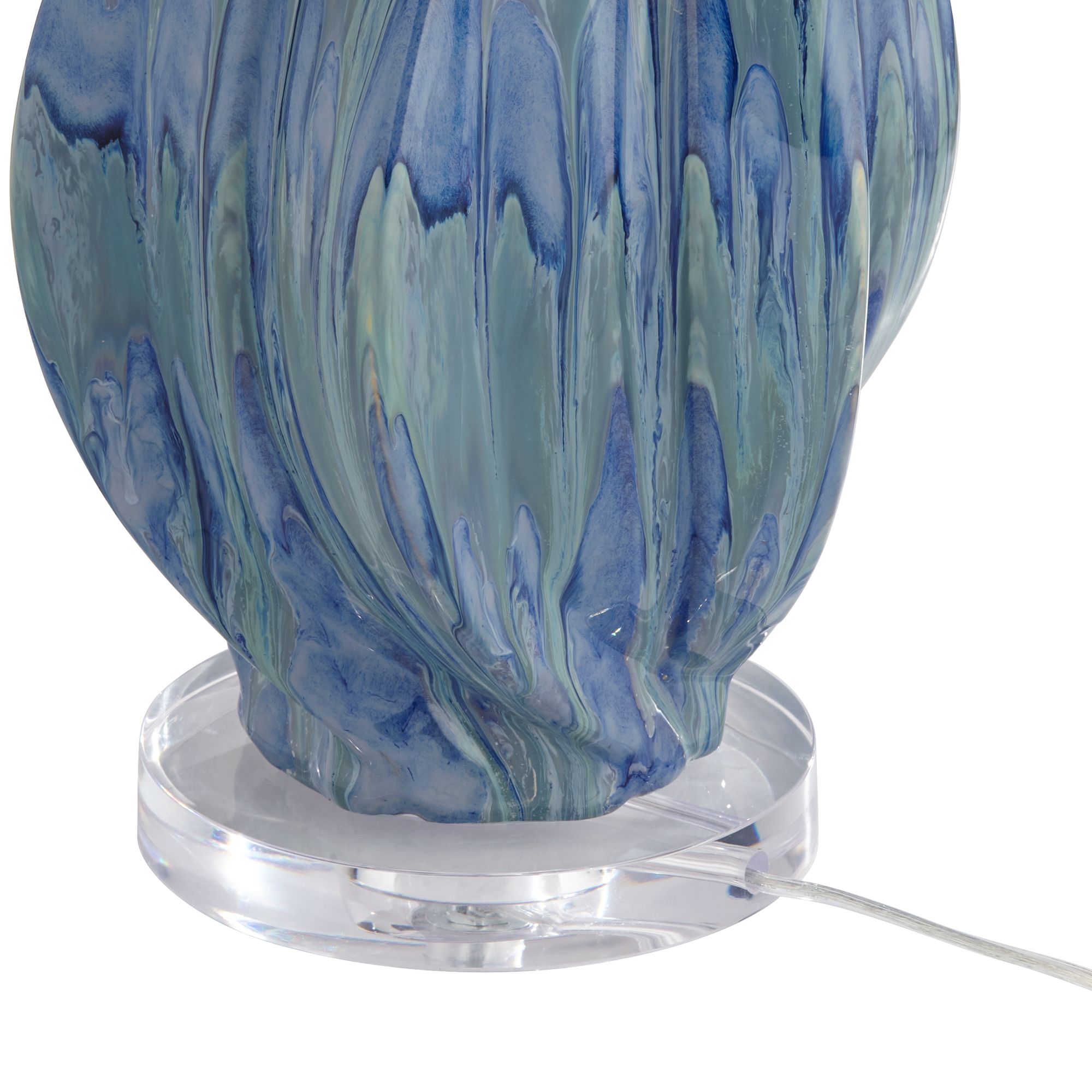 Watch A Video About the Possini Euro Teresa Coastal Teal Blue Drip Ceramic Table Lamp
