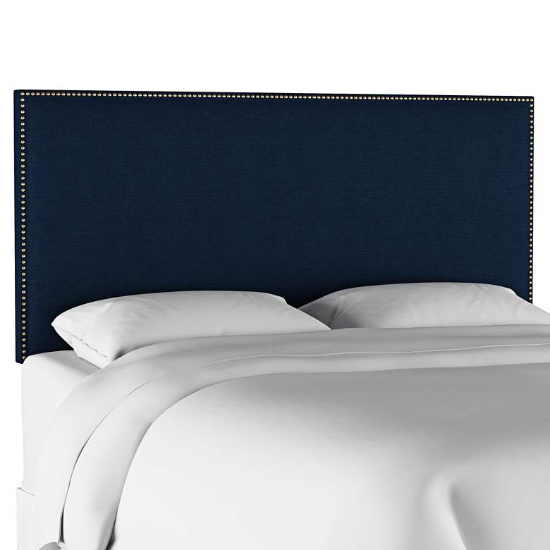 Image 1 Terese Navy Linen Fabric Queen Headboard