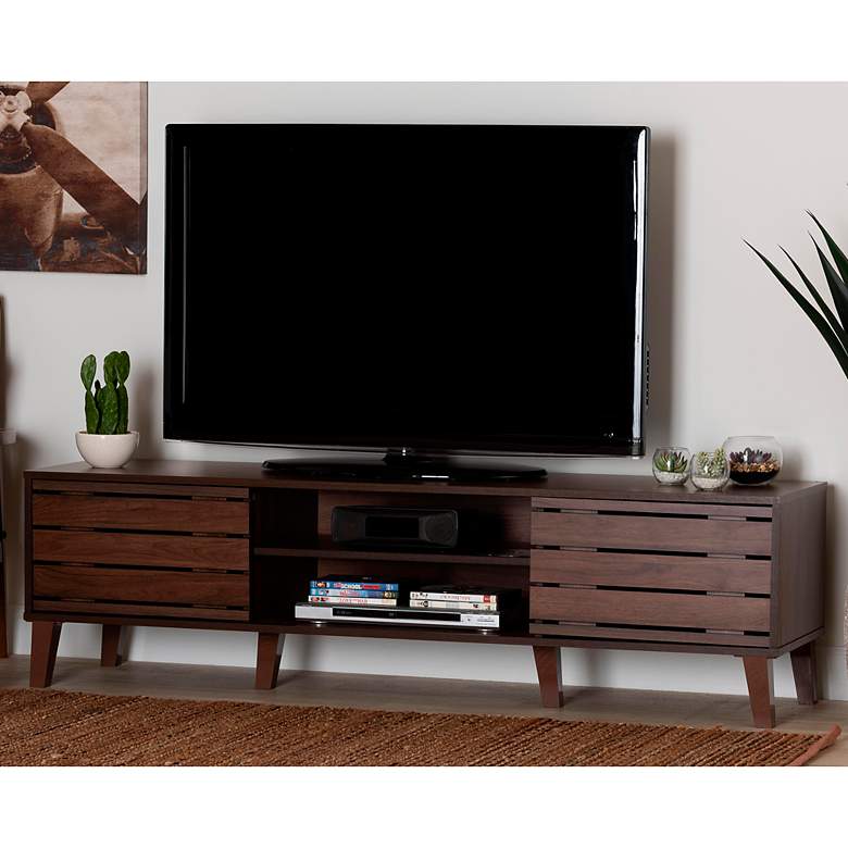 Image 1 Teresina 62 1/2 inch Wide Walnut Brown Wood 4-Shelf TV Stand