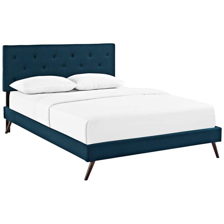 Image 1 Terisa Azure Fabric Full Platform Bed w/ Round Splayed Legs