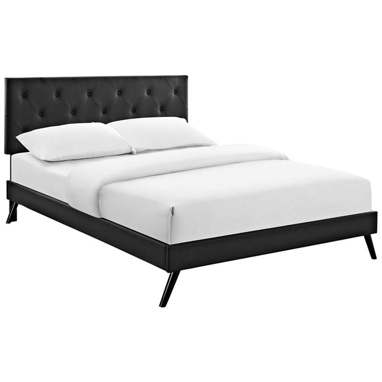 Image 1 Terisa Black Vinyl Full Platform Bed with Round Splayed Legs