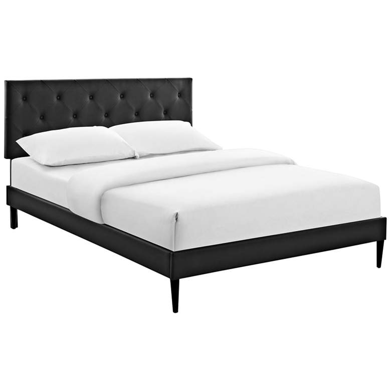 Image 1 Terisa Black Vinyl Full Platform Bed with Round Tapered Legs