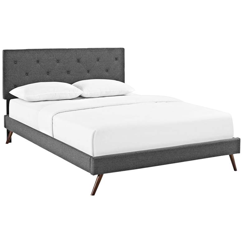 Image 1 Terisa Gray Fabric Full Platform Bed with Round Splayed Legs