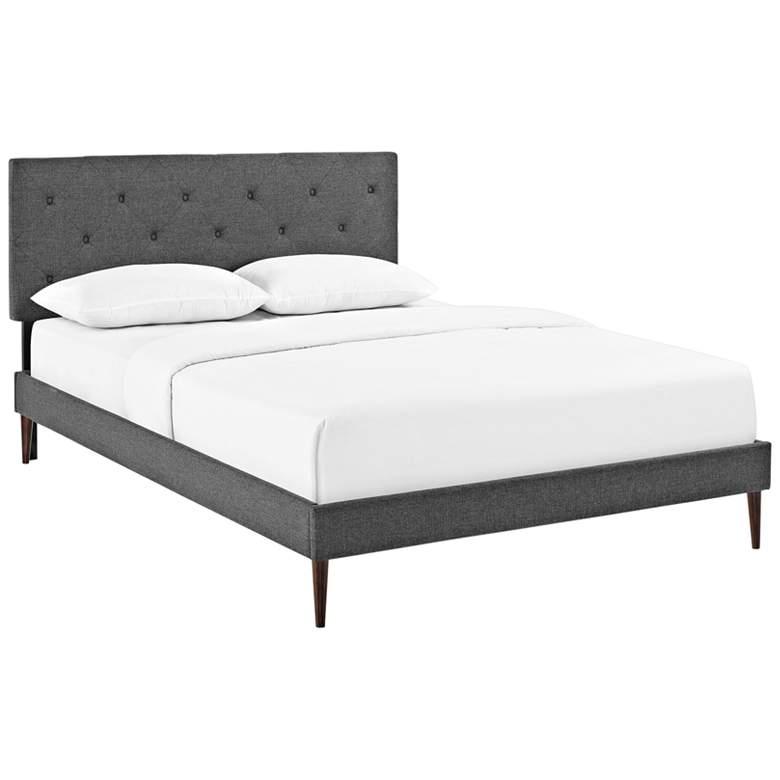 Image 1 Terisa Gray Fabric Full Platform Bed with Round Tapered Legs
