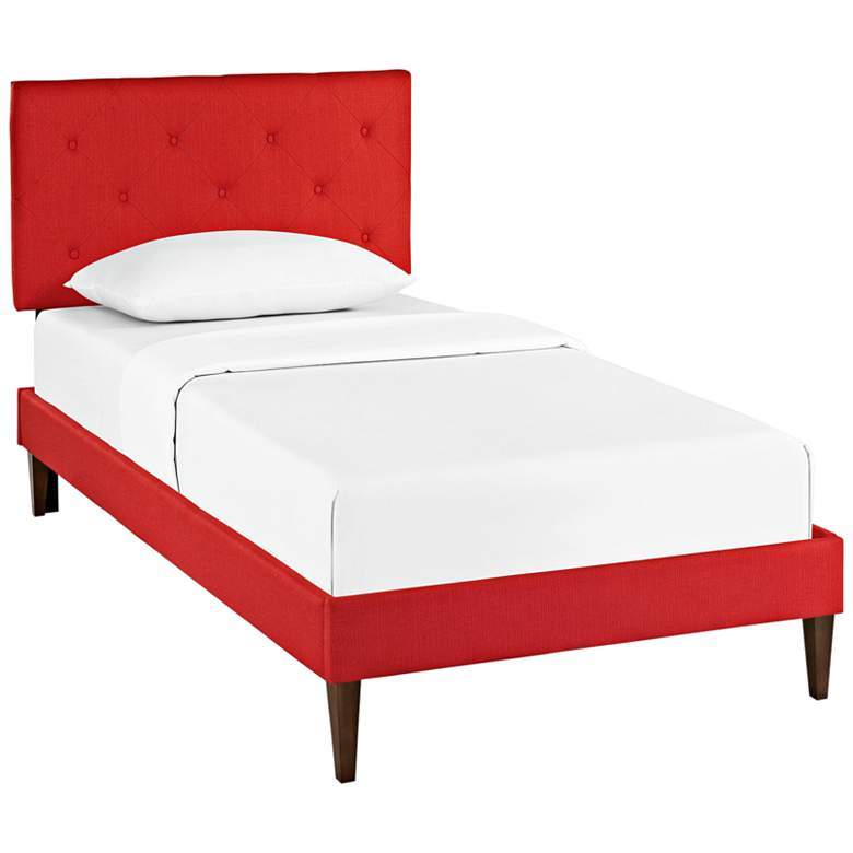 Image 1 Terisa Red Fabric Twin Platform Bed w/ Squared Tapered Legs