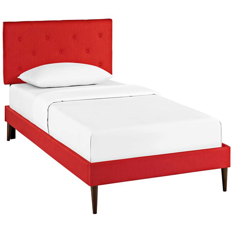 Image 1 Terisa Red Fabric Twin Platform Bed with Round Tapered Legs