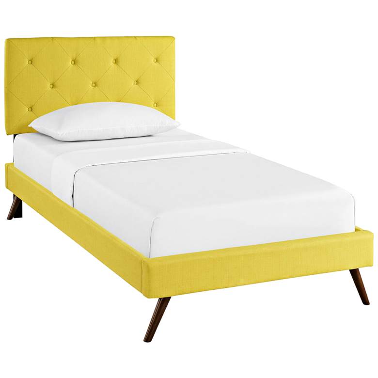 Image 1 Terisa Sunny Fabric Twin Platform Bed w/ Round Splayed Legs