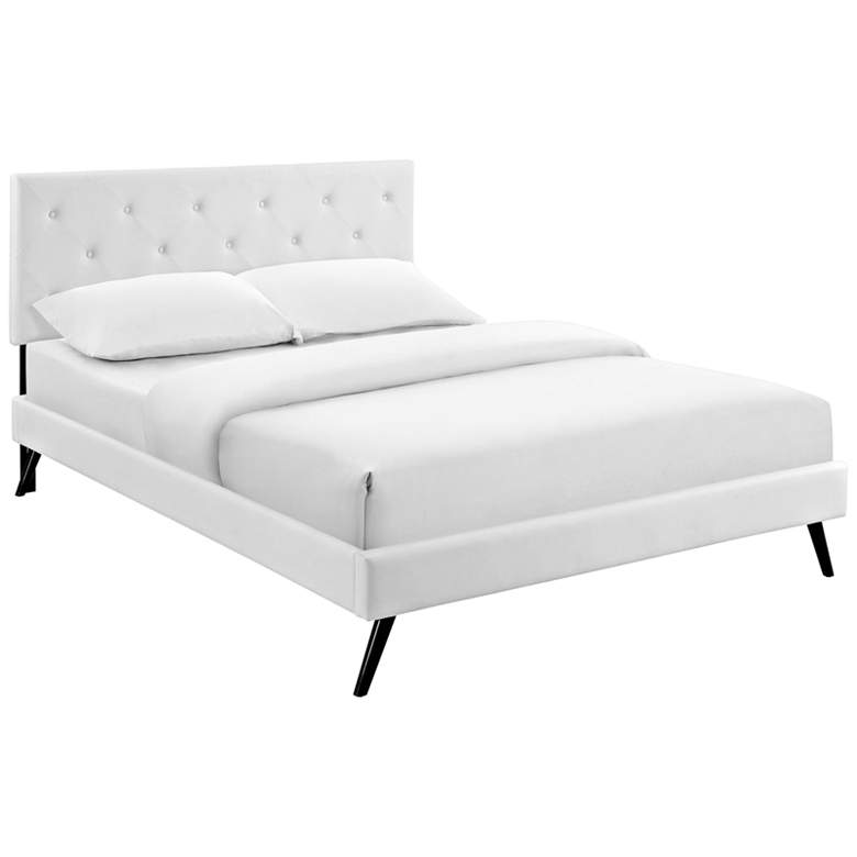 Image 1 Terisa White Vinyl Full Platform Bed with Round Splayed Legs