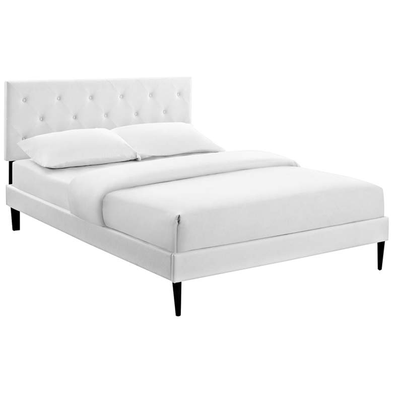 Image 1 Terisa White Vinyl Full Platform Bed with Round Tapered Legs