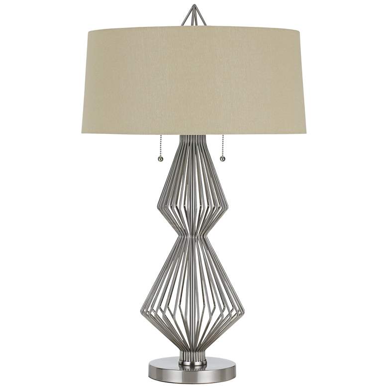 Image 1 Terni Brushed Steel Metal Table Lamp with Burlap Shade