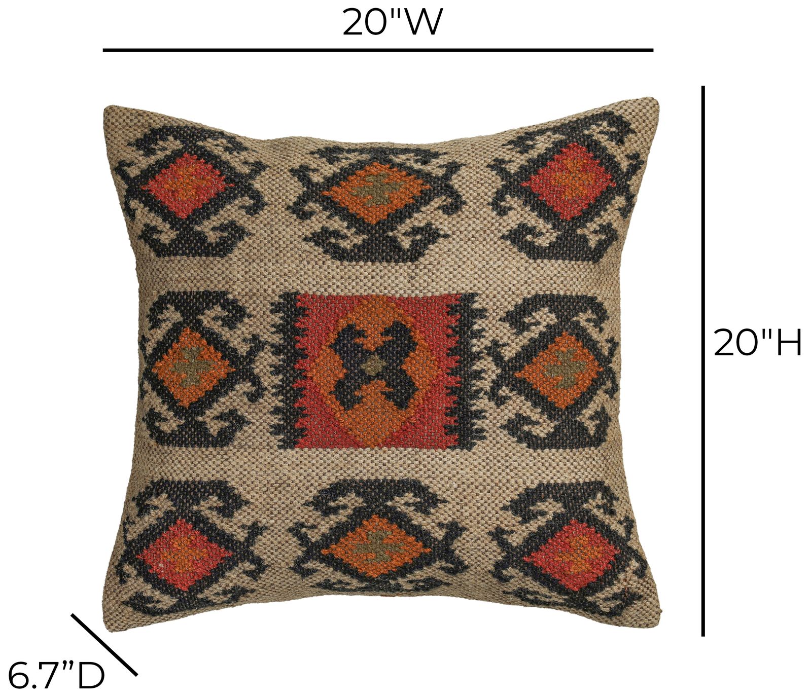 Image 4 Terra "Clay" 20 inch Square Wool and Jute Kilim Pillow more views