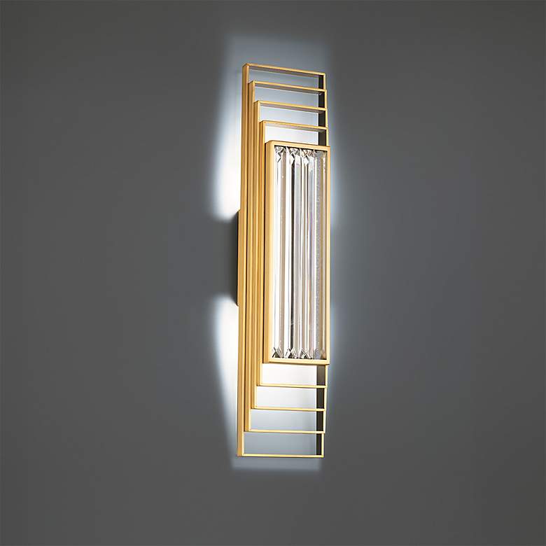 Image 1 Terrace 24"H x 5.5"W 1-Light Crystal Wall Sconce in Aged Brass