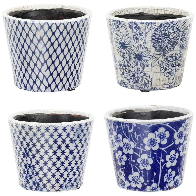 Image 1 Terracotta Planters - Blue, White - Set of Four