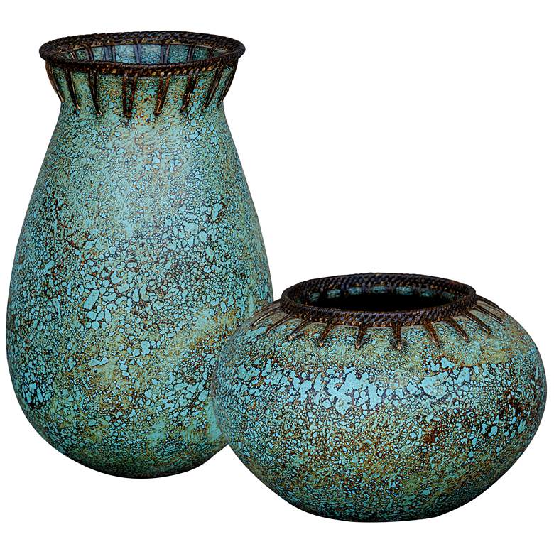 Image 1 Terracotta Turquoise Vases Set of 2