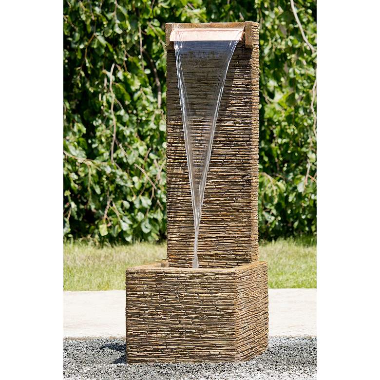 Image 1 Terrain 46 inch High Modern Stone Waterfall Fountain