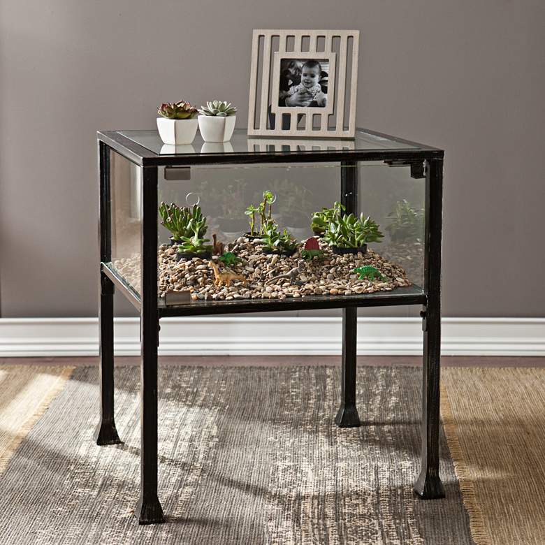 Image 2 Terrance 21" Wide Metal and Glass Display Case End Table more views