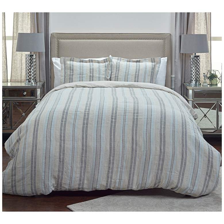 Image 1 Terrance Multi-Color Gray Stripe Linen Queen Duvet