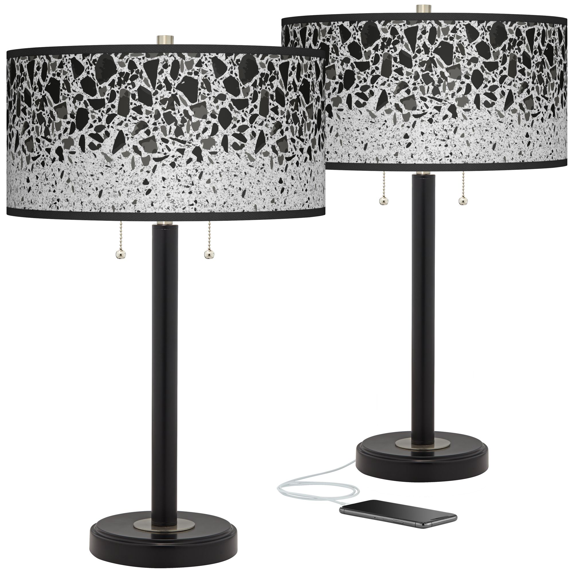 Image Terrazzo Arturo Black Bronze USB Table Lamps Set of 2