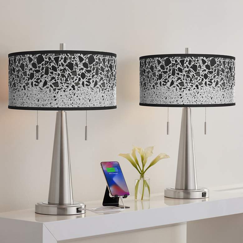 Image 1 Terrazzo Vicki Brushed Nickel USB Table Lamps Set of 2