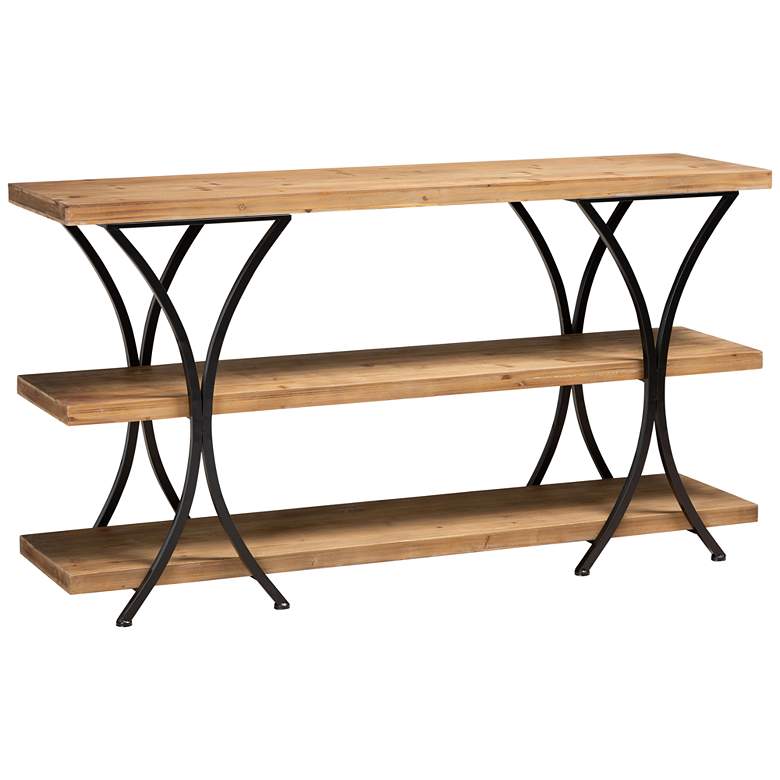 Image 2 Terrell 59 3/4"W Brown Wood and Black Metal Console Table