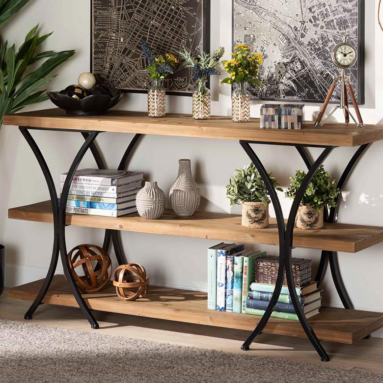 Terrell 59 3/4&quot;W Brown Wood and Black Metal Console Table