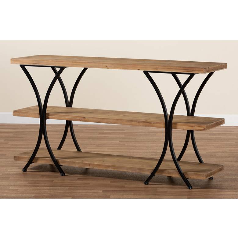 Image 6 Terrell 59 3/4"W Brown Wood and Black Metal Console Table more views