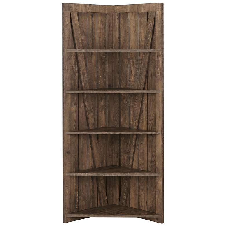 Image 3 Terry 20 1/2"W Reclaimed Oak Wood 5-Shelf Corner Bookcase more views