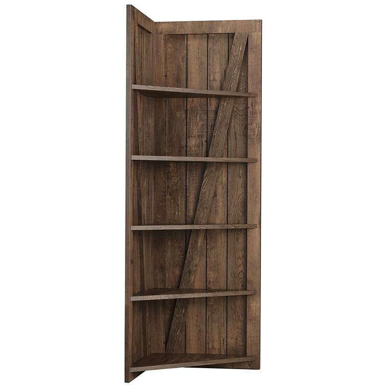 Image 4 Terry 20 1/2"W Reclaimed Oak Wood 5-Shelf Corner Bookcase more views
