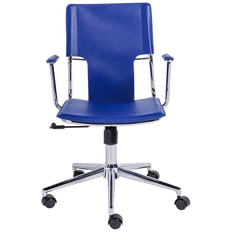 Image 1 Terry Blue Hard Leatherette Adjustable Swivel Office Chair