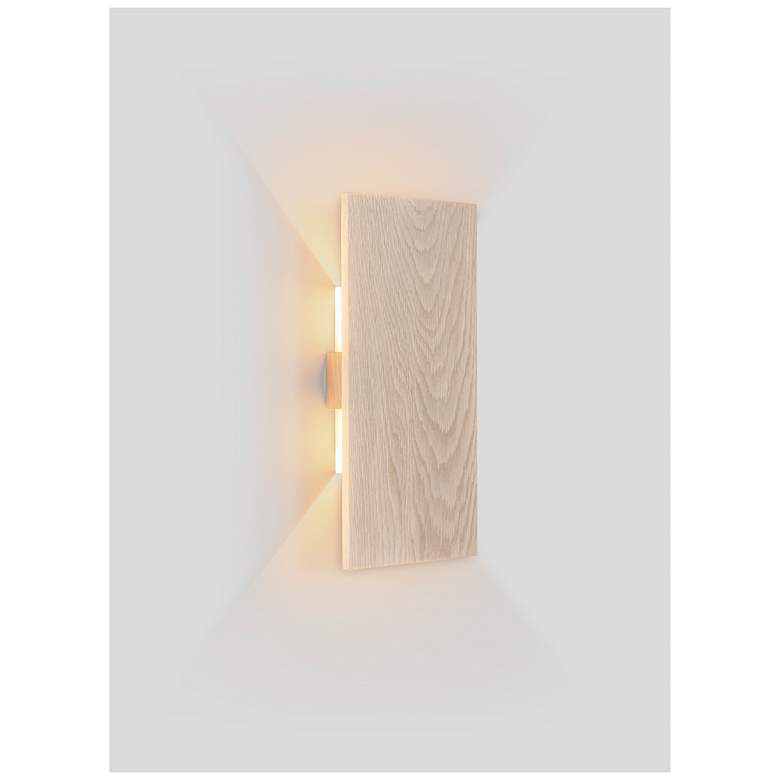 Image 2 Tersus L 15" High White Washed Oak 3000K Soft White Wall Sconce more views