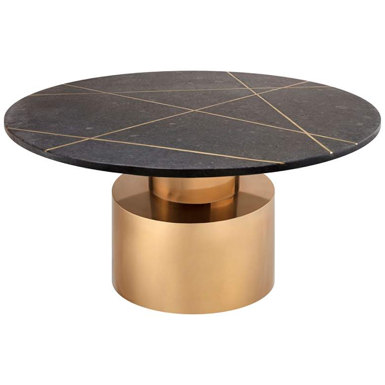 Image 1 Terzo Black Geometric Marble Cocktail Table with Gold Base