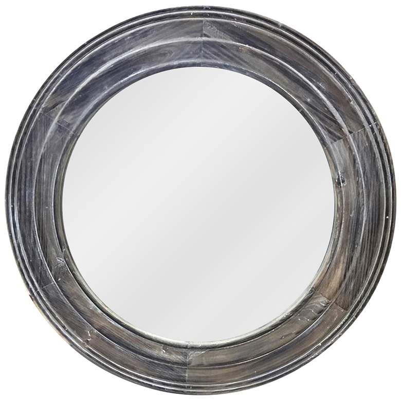 Image 1 Tes Antique Brown Fir Wood 30" Round Wall Mirror