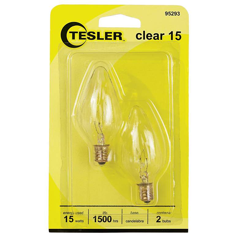 Image 1 Tesler 15 Watt 2-Pack Candelabra Clear Light Bulbs