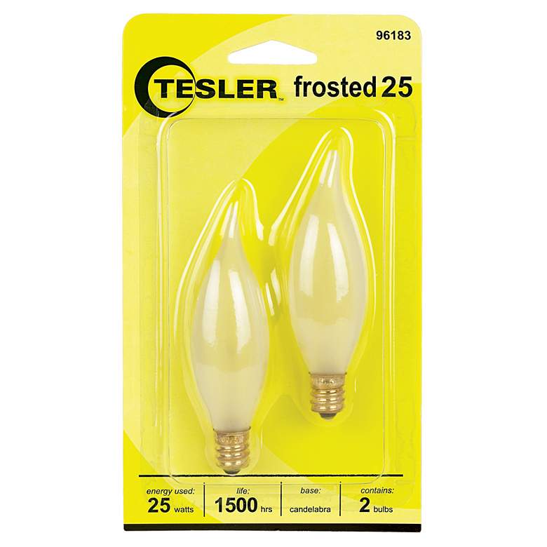 Image 1 Tesler 25 Watt 2-Pack Frosted Bent Tip Candelabra Bulbs