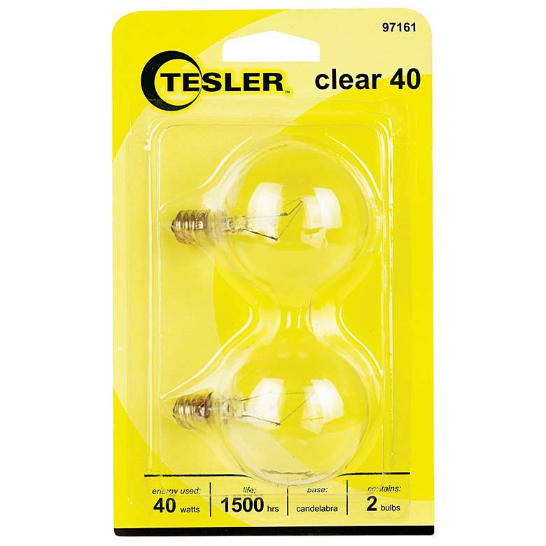 Image 1 Tesler 40 Watt 2-Pack G16 1/2 Clear Candelabra Light Bulbs
