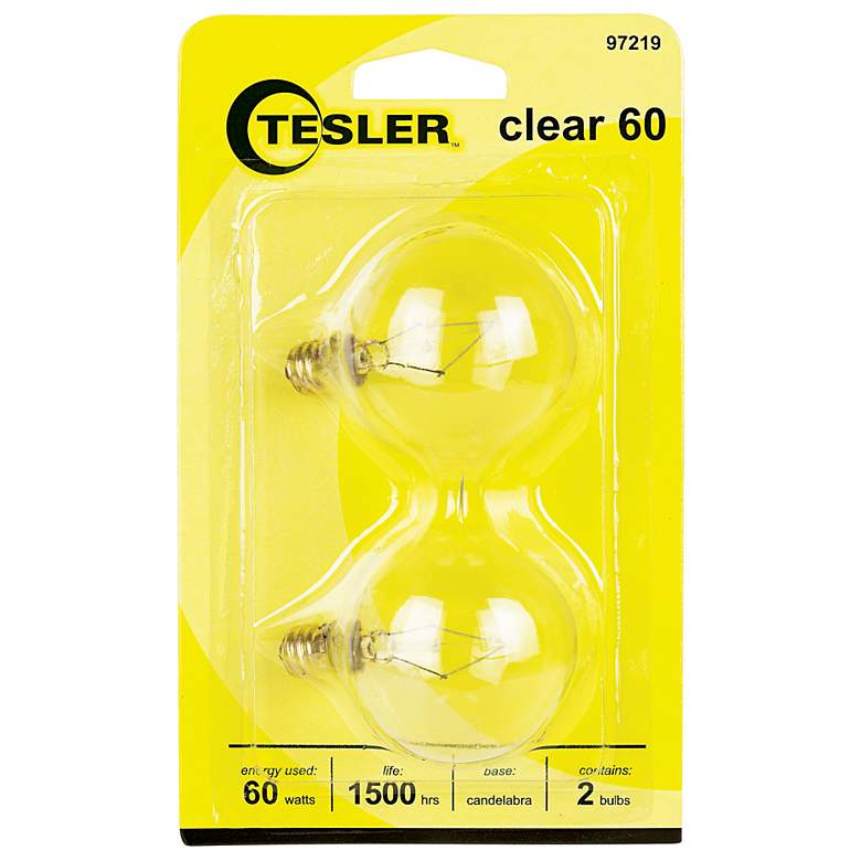 Image 1 Tesler 60 Watt 2-Pack G16 1/2 Clear Candelabra Light Bulbs