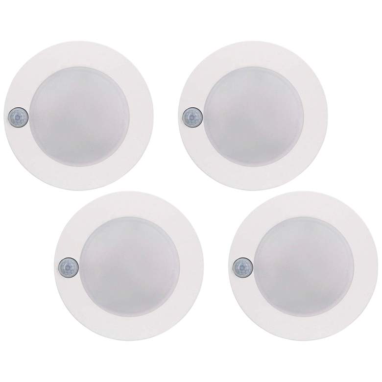 Image 1 Tesler 7" White Motion Sensor 15W LED Junction Box Disk Light 4 Pack