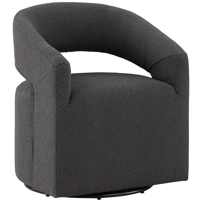 Image 2 Tess Charcoal Boucle Fabric Swivel Base Barrel Chair