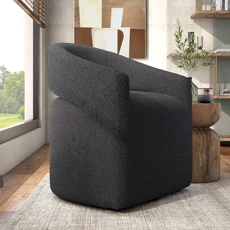 Image 1 Tess Charcoal Boucle Fabric Swivel Base Barrel Chair
