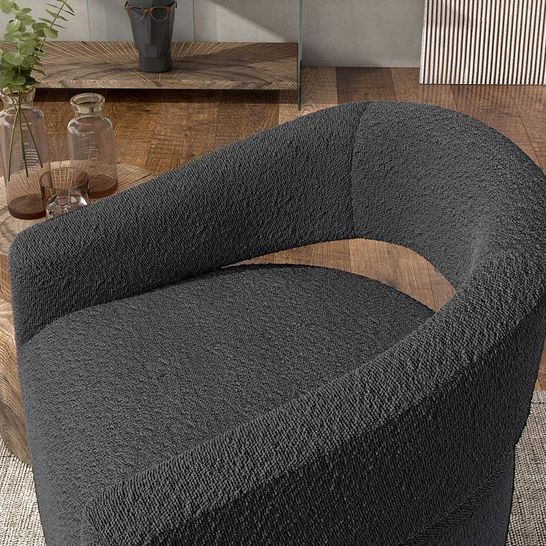 Image 4 Tess Charcoal Boucle Fabric Swivel Base Barrel Chair more views