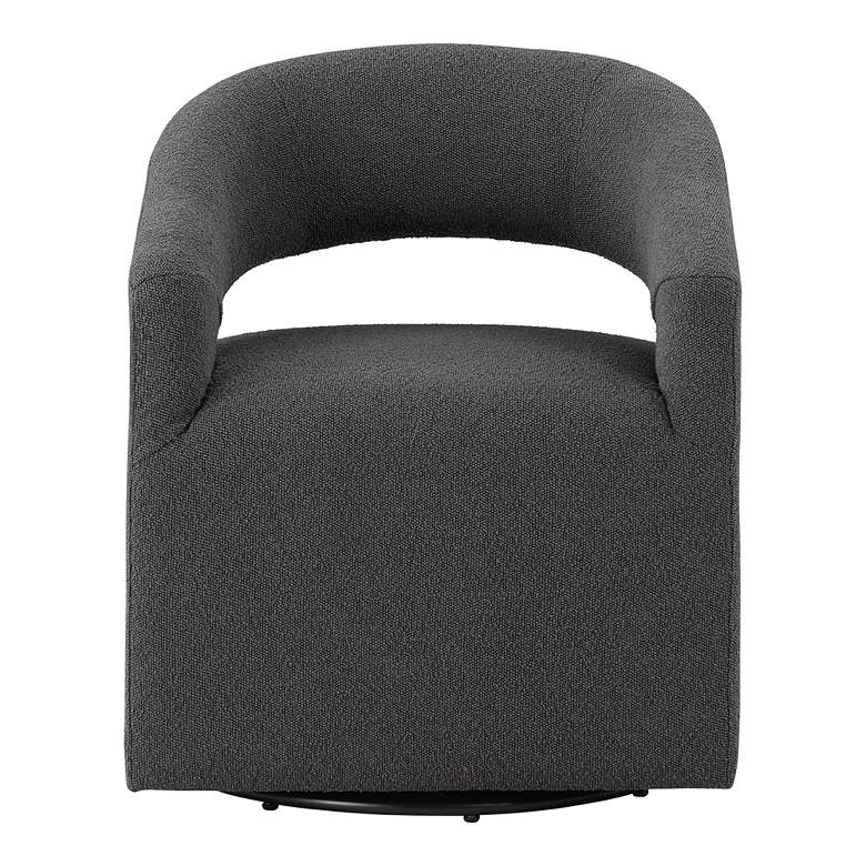 Image 6 Tess Charcoal Boucle Fabric Swivel Base Barrel Chair more views