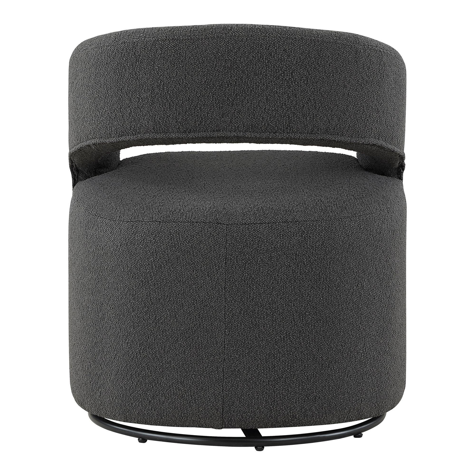Tess Charcoal Boucle Fabric Swivel Base Barrel Chair