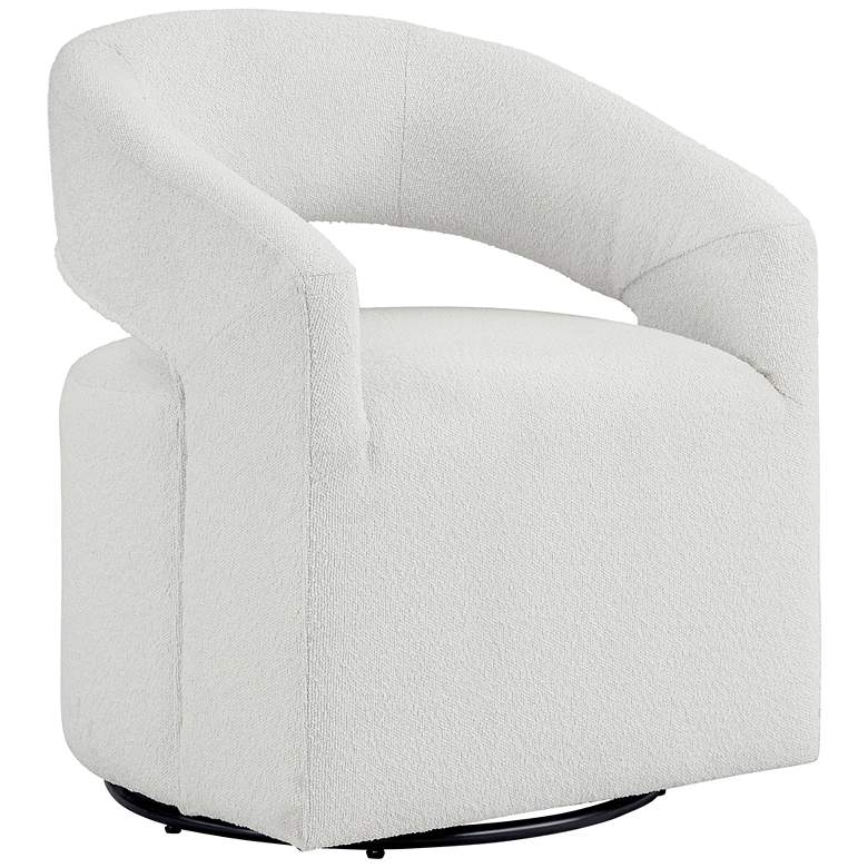 Image 2 Tess White Boucle Fabric Swivel Base Barrel Chair