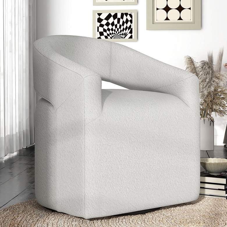 Image 1 Tess White Boucle Fabric Swivel Base Barrel Chair