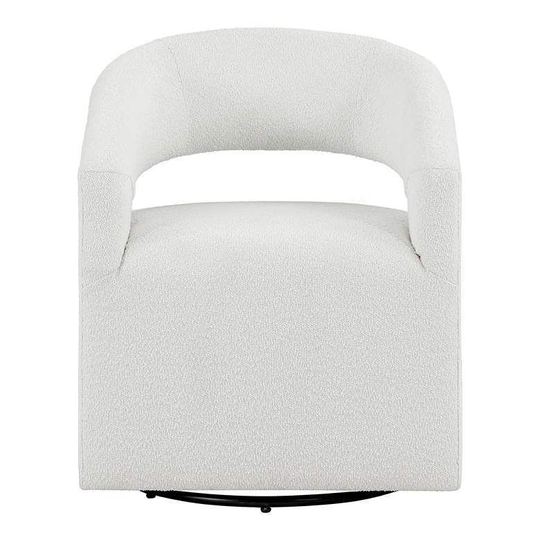 Image 5 Tess White Boucle Fabric Swivel Base Barrel Chair more views