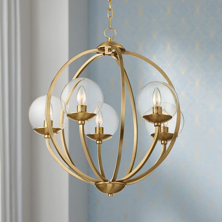Image 1 Tessa 23 1/2" Wide 5-Light Warm Brass Pendant Light
