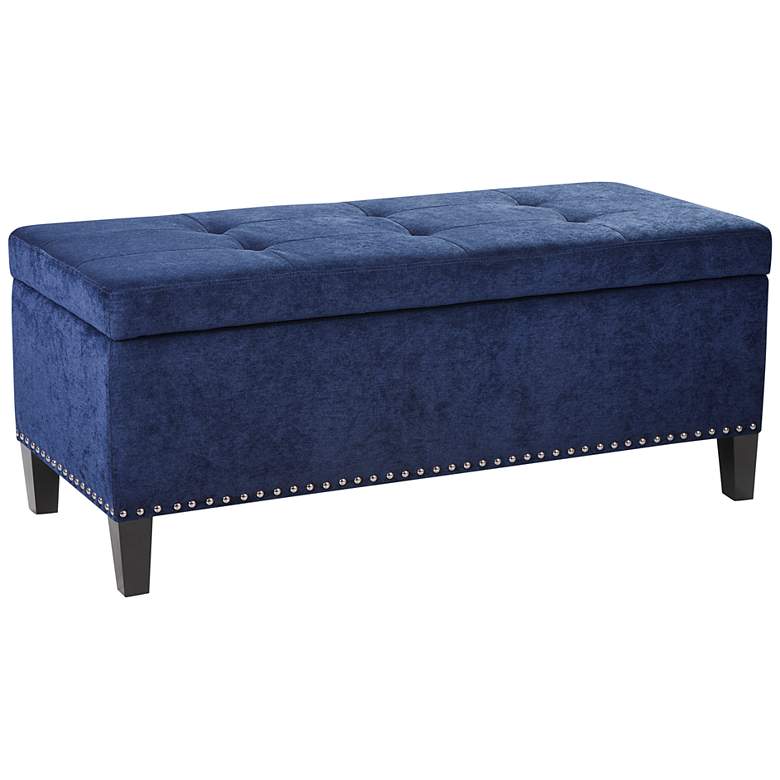 Image 2 Tessa 42" Wide Blue Tufted Fabric Rectangular Storage Bench